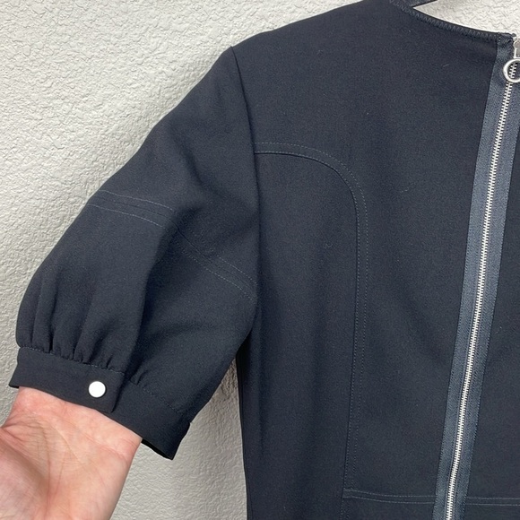 Marc by Marc Jacobs Irving Crepe Zip Front Mini Dress Black Puff Sleeve Sz 6 - Picture 8 of 15